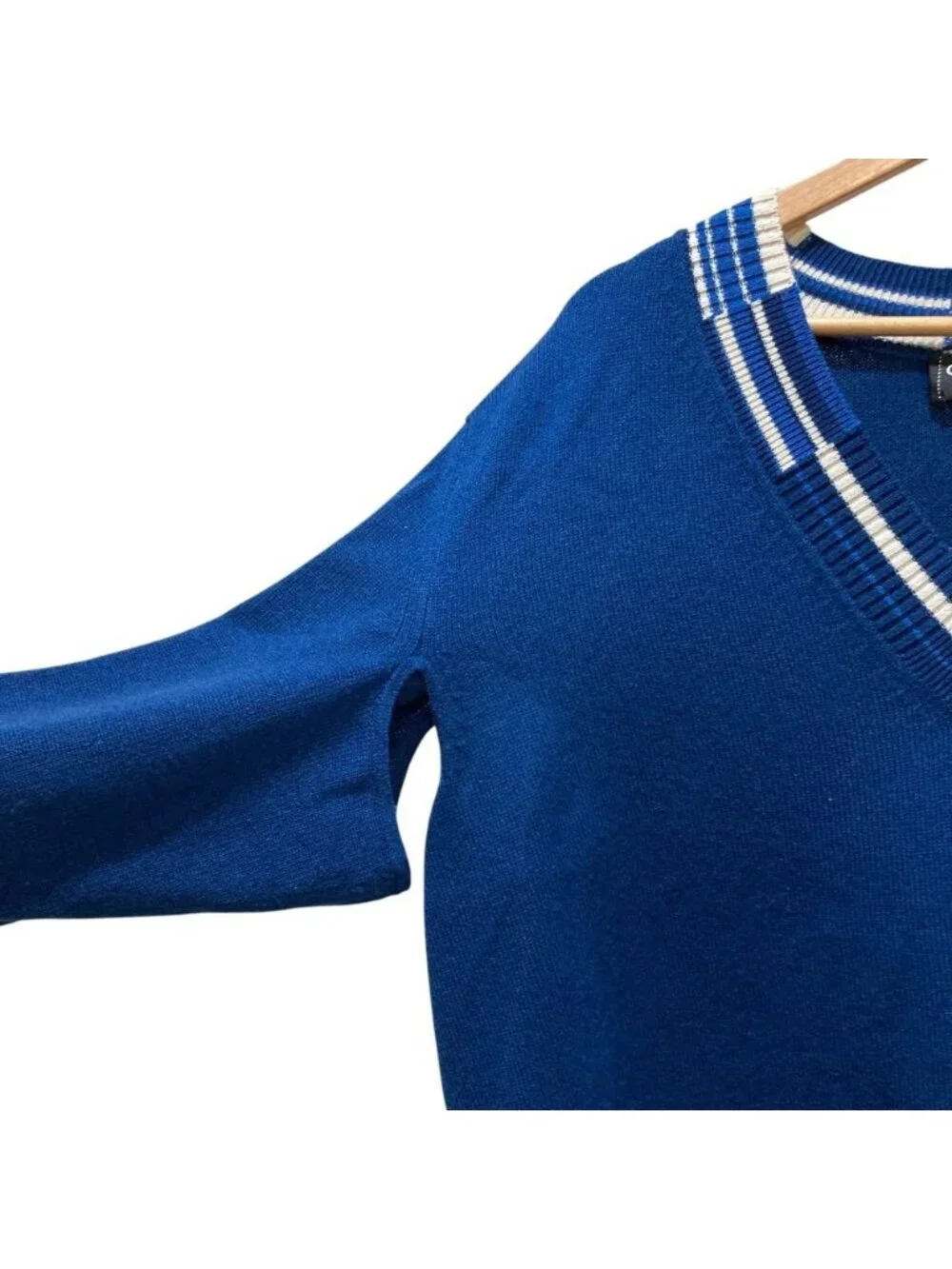 Chanel Numbering Jacquard Neck Cashmere Pullover Knit Sweater S Blue